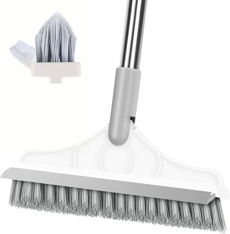 CraftinAround 2 in 1 Floor Scrub Brush with V-Shape Stiff PVC Bristles, Stainless Steel Handle, Silver, 9x1.78x15.7 inches, 1 Count - Image 1